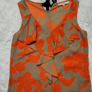 Loft sz S Sleeveless Ruffle V Neck with Tie Back P2P 17" L 22"